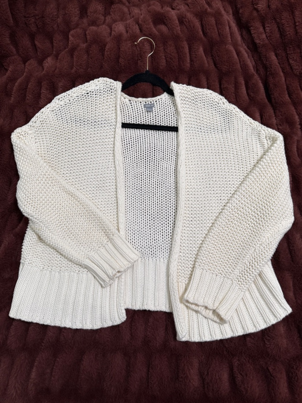 Aerie White Chunky Knit Cardigan 100% Cotton Open Front Cozy Sweater